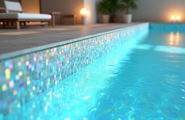Luxurious spa area with mosaic tiles around a pool